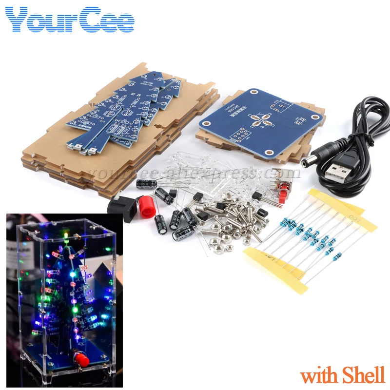 DIY Xmas Tree Kit Parts RGB Production 3D Colorful Christmas Tree LED Flash Circuit Welding Soldering Practice Learning  Suit