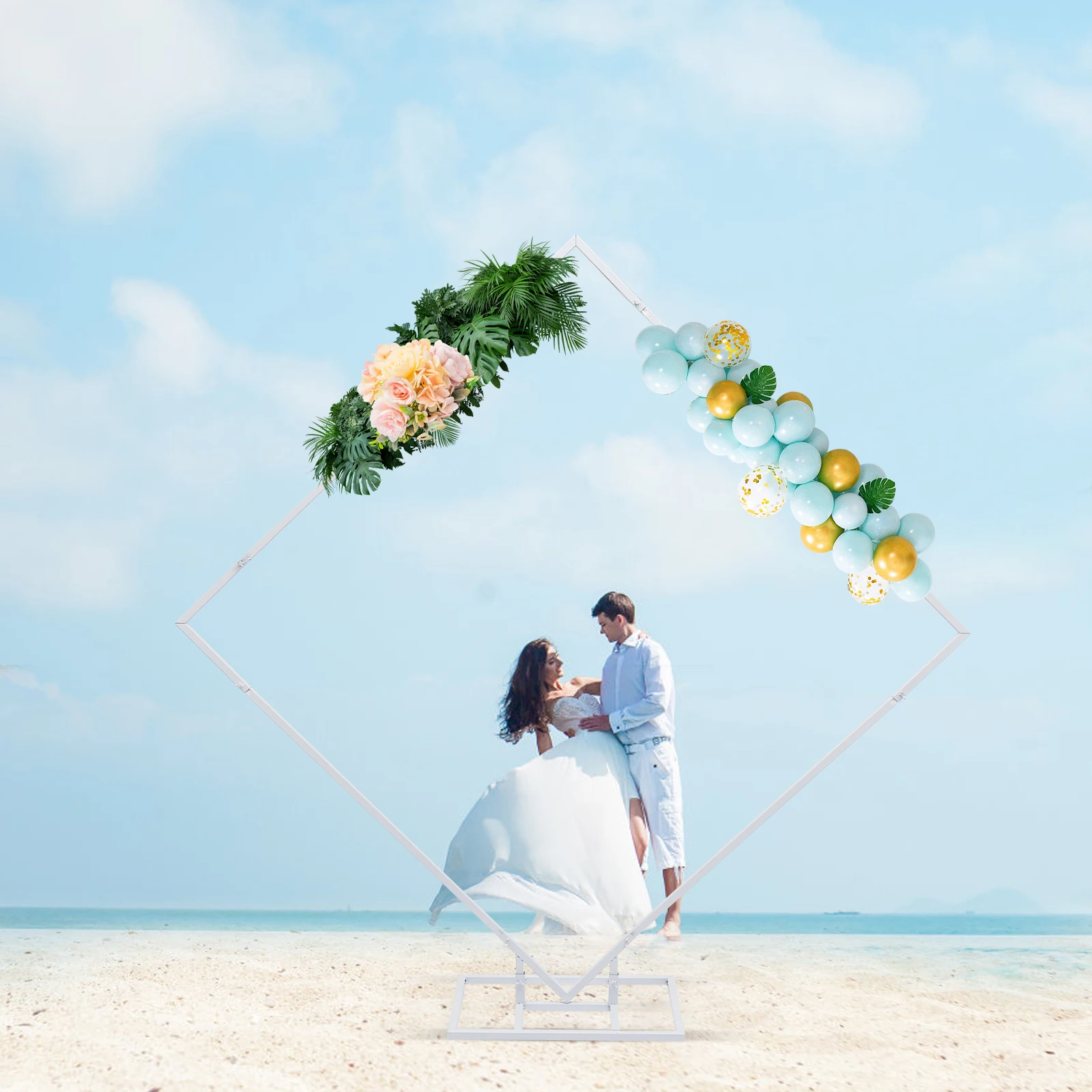 6.6FT White Square Wedding Stand Metal Circle Wedding Balloon Arch Kit Frame for Wedding Anniversary Birthday Party Decoration