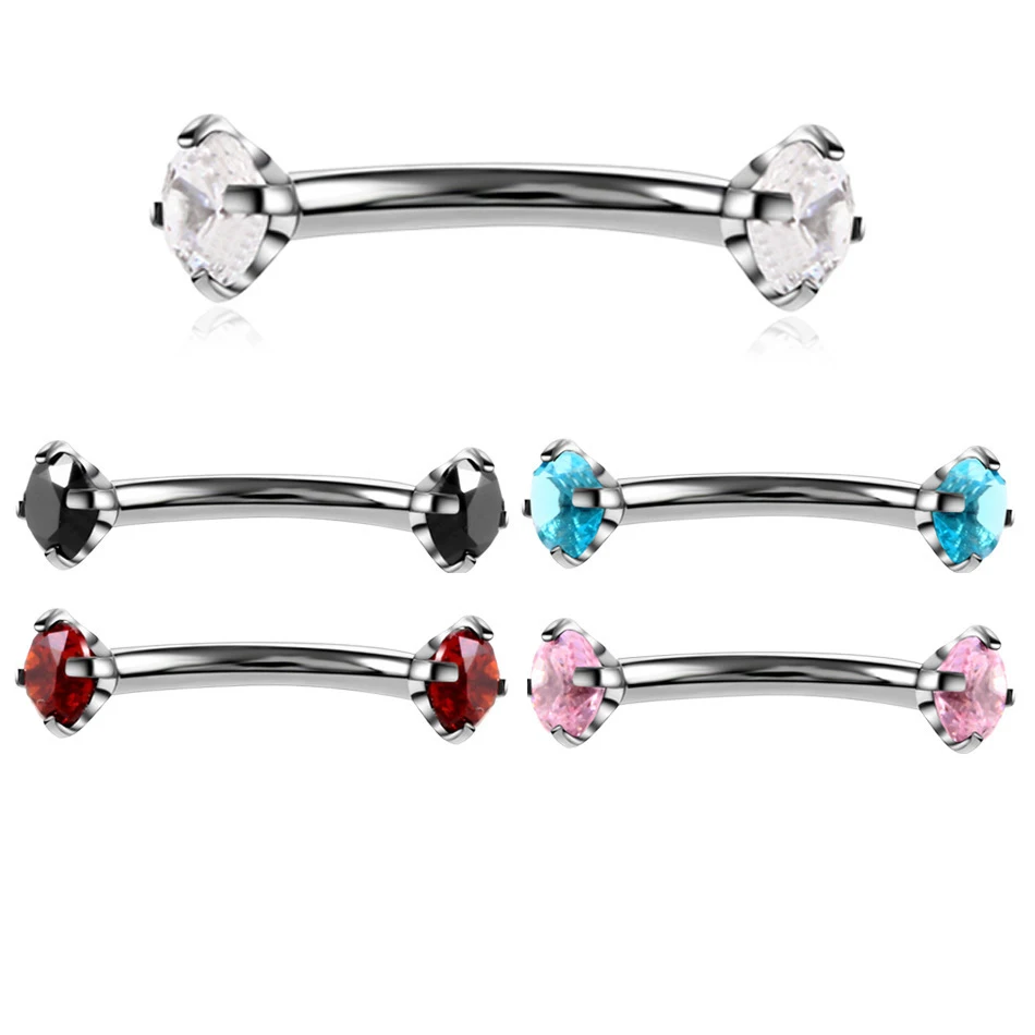 16G 1.2mm Clear Cubic Zirconia Internally Thread Curved Barbell Eyebrow Tragus Ring Piercing Jewelry 6mm 8mm 10mm Lips Ring