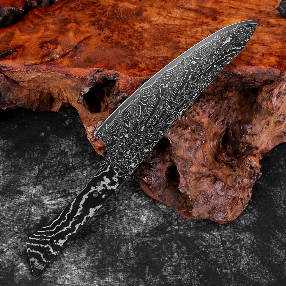 

Damascus Steel Chef's Knife Blank 8 inch Black Blade Handmade DIY Full Tang Integral Damascus Blade Custom Knife Making Parts