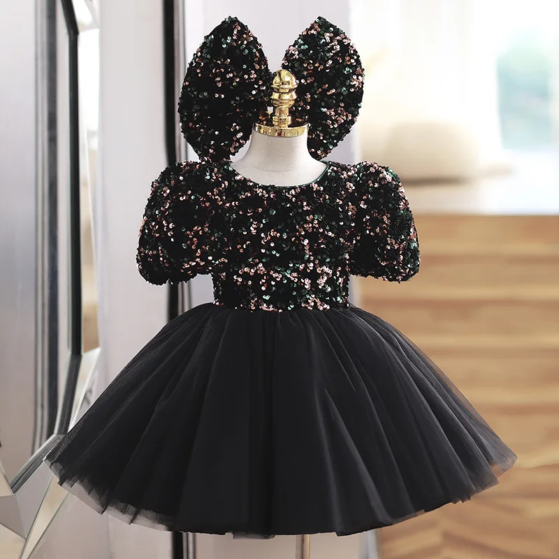 New Luxurious and Elegant Flower Girl Princess Dress Mesh Formal Christmas Fluffy Dress Lolita Sequin Girl Birthday Party Dress