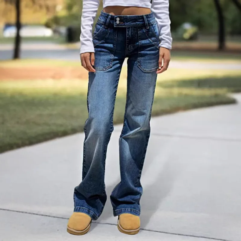 Neue Damenjeans im europäischen und amerikanischen Stil mit hoher Taille und schlankmachendem Design, vielseitige und lässige Hose mit weitem Bein