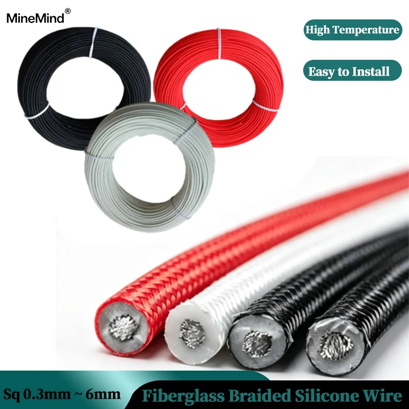 1/5/20M Fiberglass Braided Silicone Wire Sq 0.3mm ~ 6mm High Temperature Resistant Warm Floor Heat Element Heat Resistant Cables
