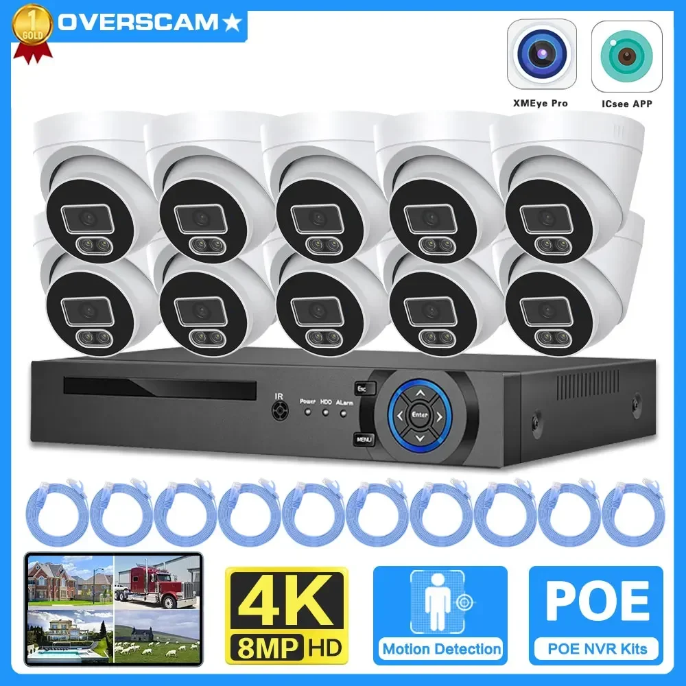 

10CH 4K 8MP NVR Kit Audio CCTV Security System Color Night Vision Dome IP Camera security camera system Poe Camera kit