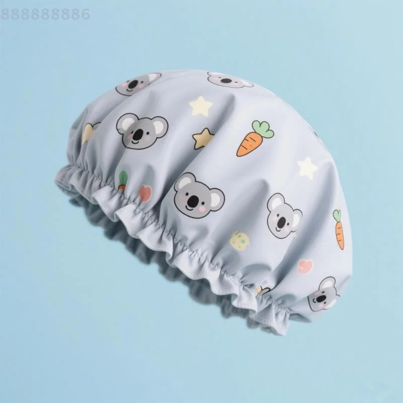 

1 Pcs Cartoon Cat Bear Dog Design Bathroom Accessory Women's Shower Cap with Wide Elastic Band Waterproof Reusable