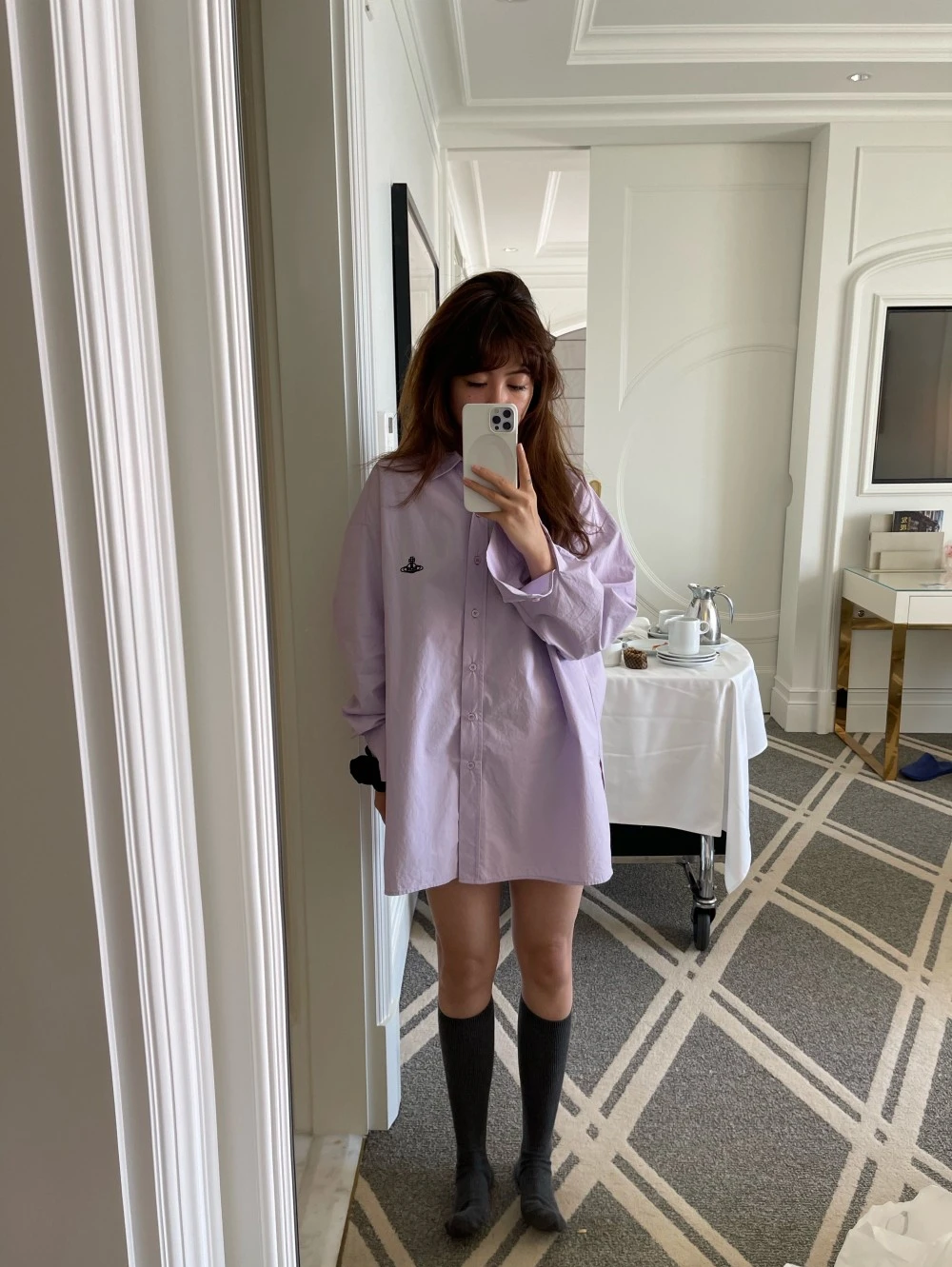 

3ts Pure Cotton White Oversize irt Loose Fit Casual Purple Pl Retro Silhouette Women's Summer Breathable Long Sve irt
