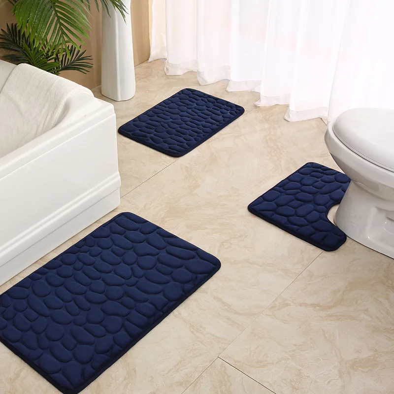 

Simple Modern Cobblestone Sponge Water Absorption 3 Piece Bathroom Door Mat Bath Mats For Bathroom