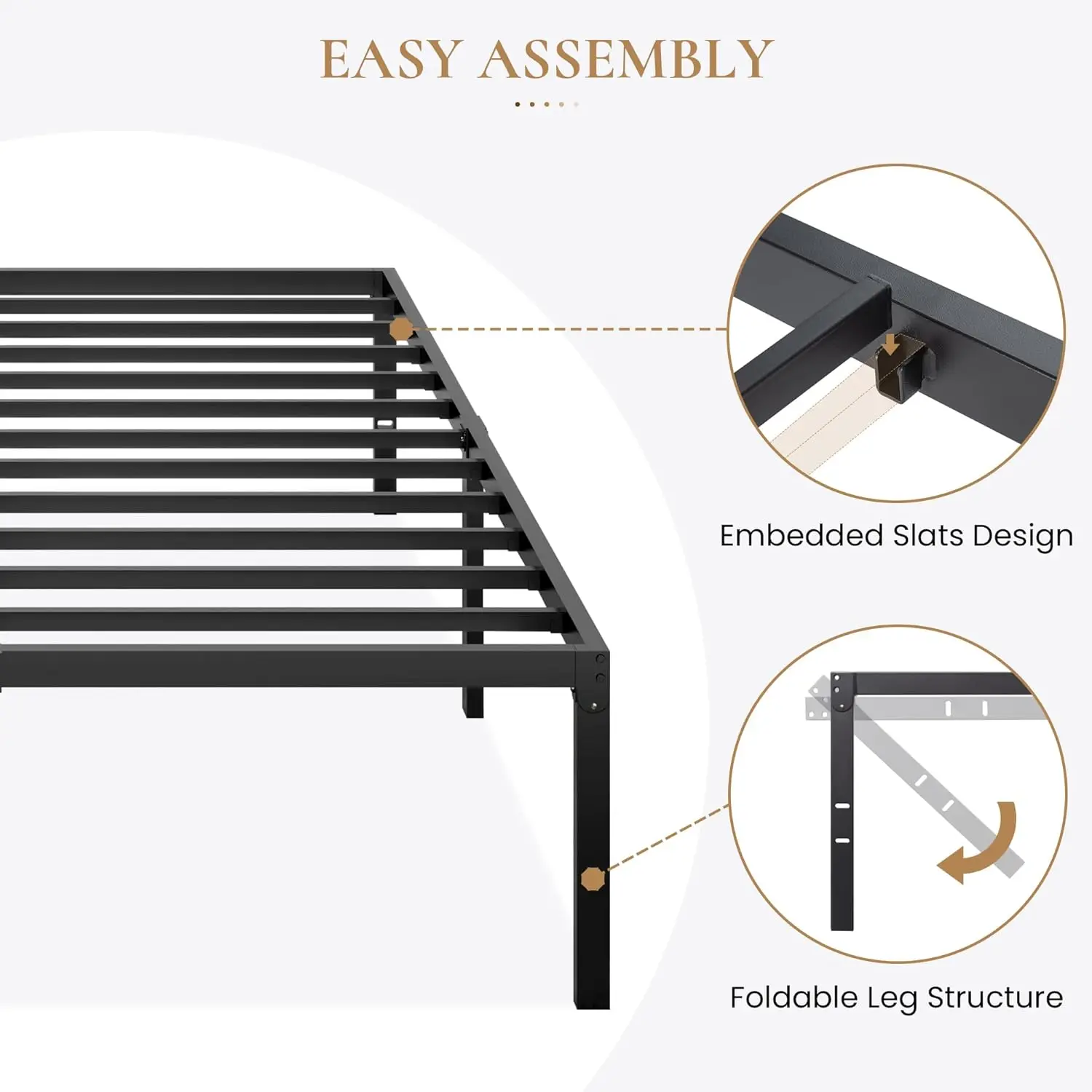 Sha Cerlin Heavy Duty Platform Bed Frame Queen Size, No Box Spring Needed, Slots For Headboard Attachment, Easy Assembly,