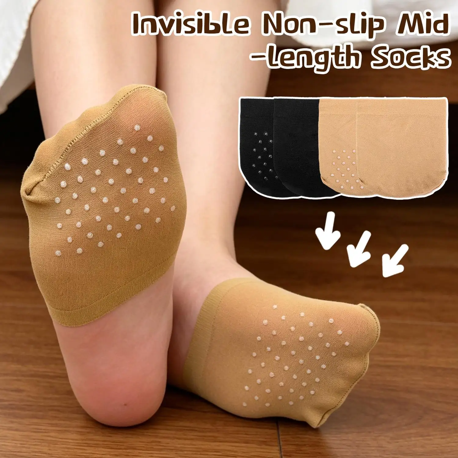 1/2 Paar unsichtbare Halbsocken, atmungsaktive Silikon-Anti-Rutsch-Sohlen, High-Heels-Polster, schmerzlindernde Zehenkappen-Innensocken