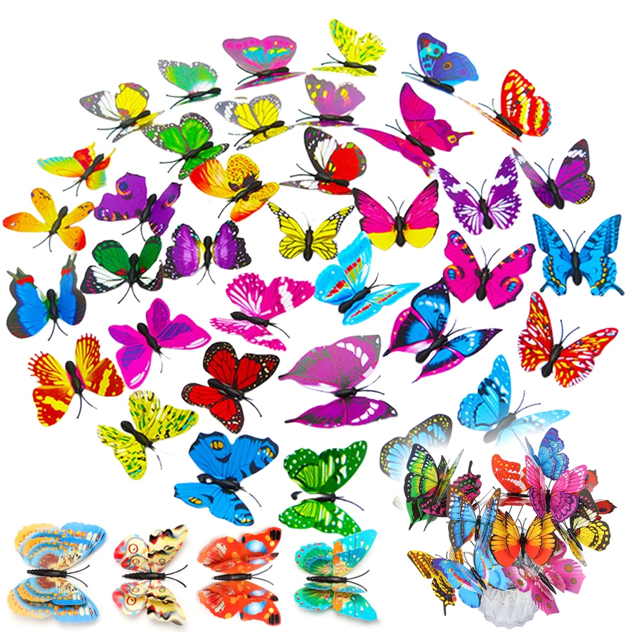12pcs 4cm Color Butterfly Magnetic Refrigerator Sticker for Kitchen Living Room DIY Wall Stickers Home Decoration Accessories