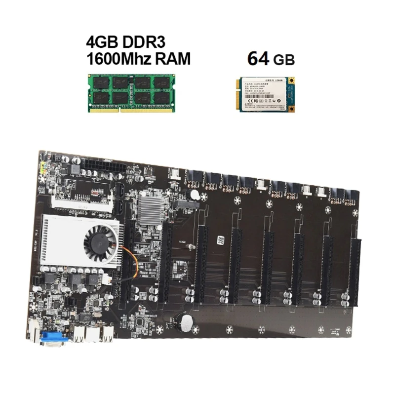 Комплект материнской платы BTC-T37 для майнинга, процессор DDR3 Sodimm, поддержка 8 слотов для видеокарт
