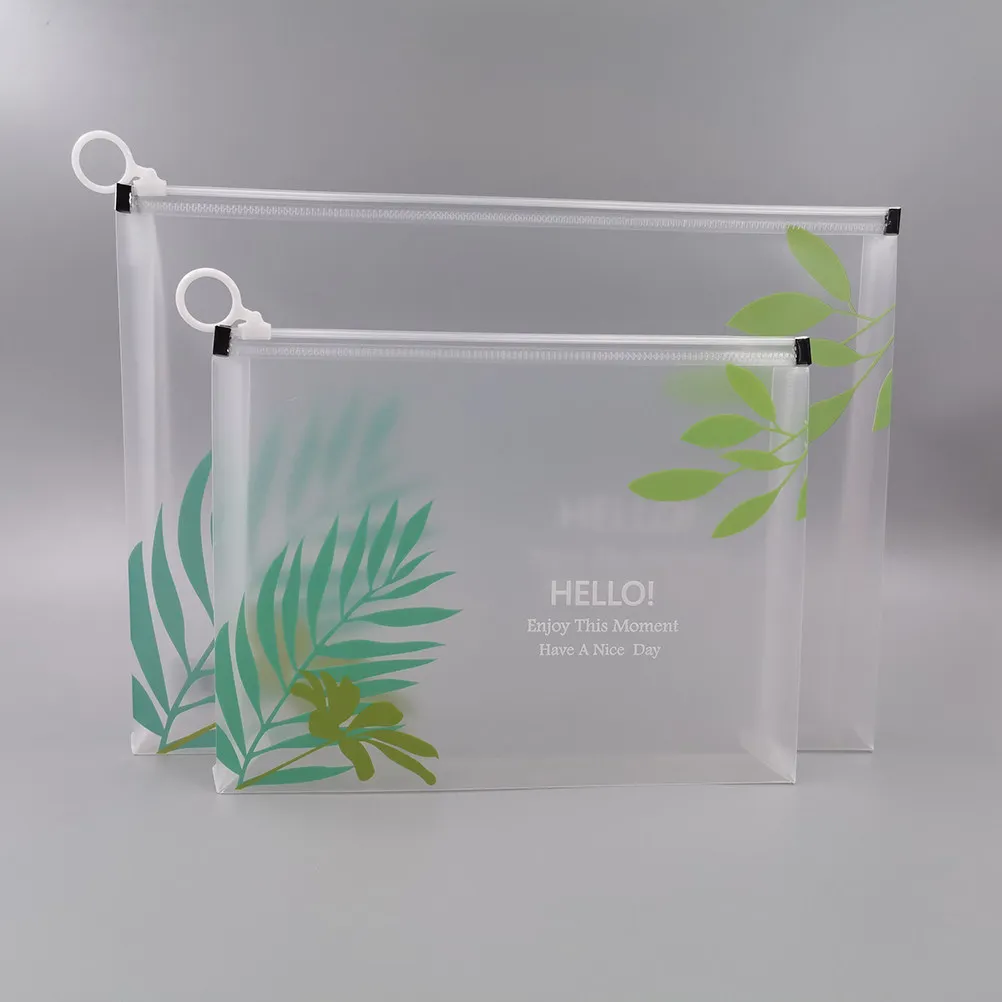 

4Pcs Zipper File Bags PP Waterproof Organizer for Office School Travel Home Leaves Pattern Zipper File Bags