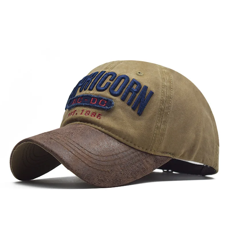 

Vintage Washed Distressed Baseball Cap Golf Dad Hat Spring New PU Patchwork Vintage Washed Cotton Baseball Cap 3D Letter