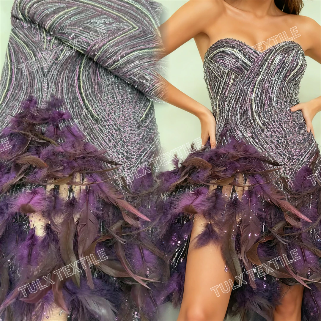 

Latest African 3D Feather Net Laces 2026 High Quality Embroidered Beads Sequins Mesh Fabric For Nigeria Wedding Party Dress