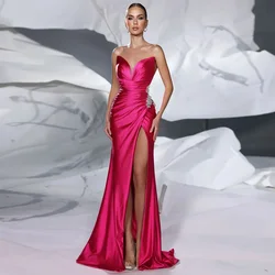 Fashion Evening Dress V Neck Sleeveless Pleat Rhinestone High Slit Mermaid Prom Gown Formal Party Dresses Custom Color