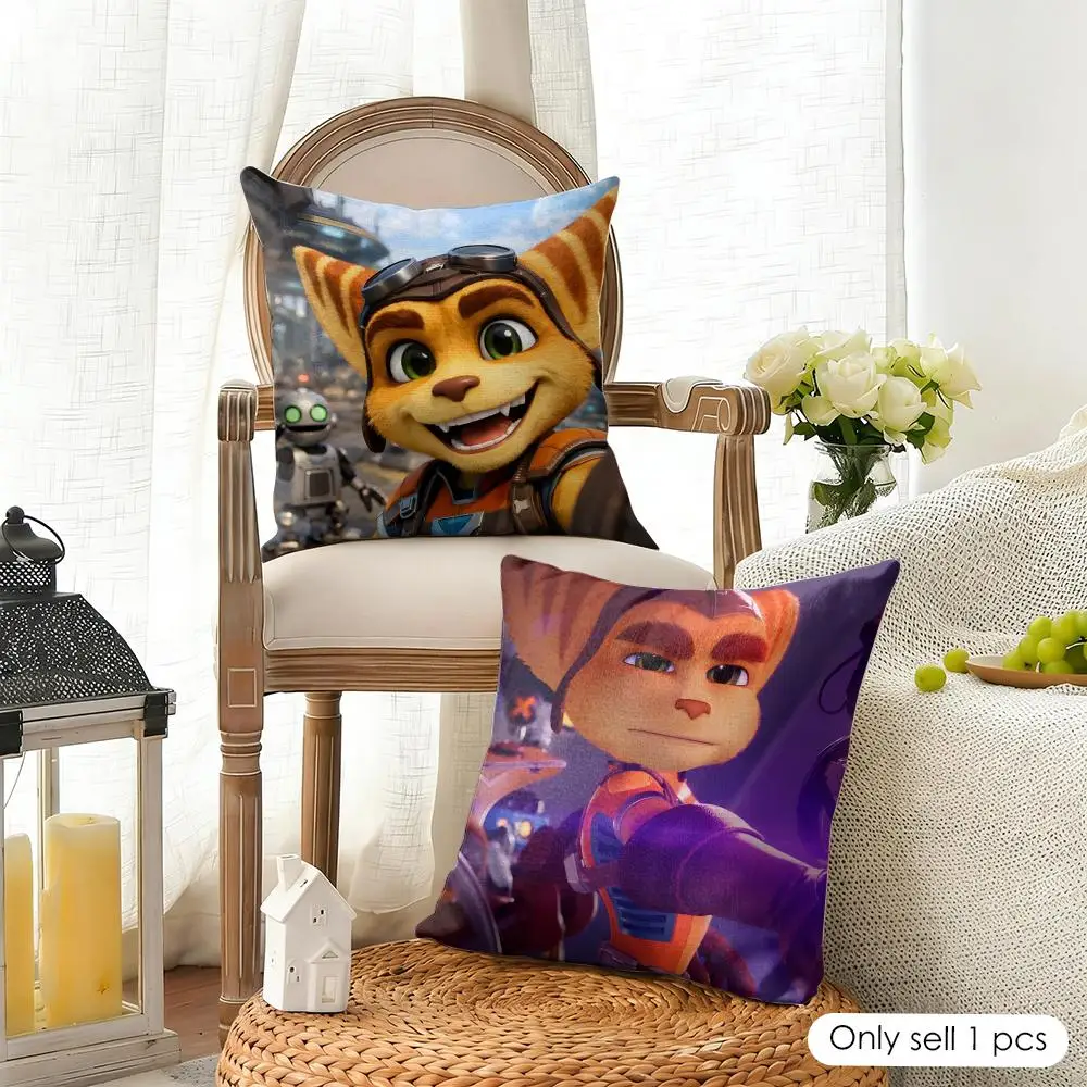 Cartoon R-Ratchet N C-Clank Cushion Cover Organic Linen Square Pillow Case Durable Non-Allergenic And Kind To Skin