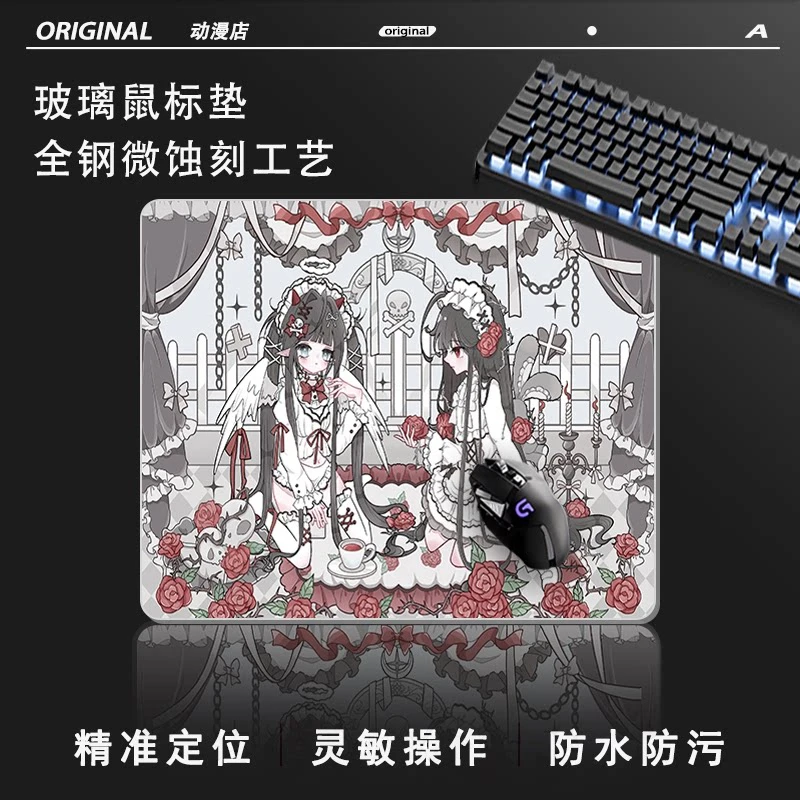Bow Anime Angel Girl FOR-WWallhackS Glass Mouse Pad HD Tempered Smooth FPS Esports Office Mouse Mat Desktop Computer Desk Pad