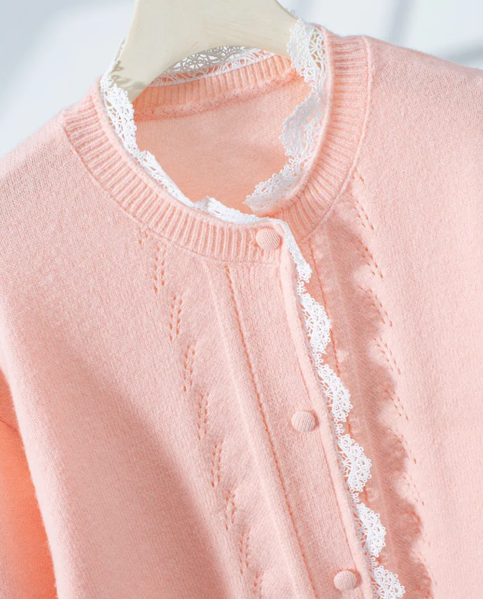 الخريف والشتاء أزياء أنيقة طويلة الأكمام الدانتيل خليط سترة محبوكة سترة W15 #6