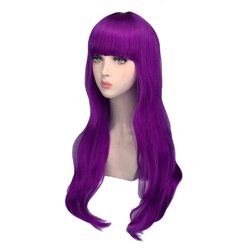 Descendants Adrey Evie Evil Mal Anime Long Purple Wave Synthetic Hair Cosplay Halloween Costume Accessories Wig Wih Cap gkl/6