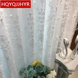 European luxury embroidered white tulle for living room windows high quality Voile Curtain for apartment bedroom kitchen
