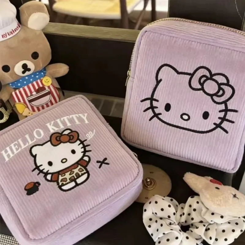 

Hello Kitty Small Square Bag, Corduroy Zipper Storage Bag, Cute Sanrio Travel Organizer for Makeup, Sanitary Napkins, Earbuds