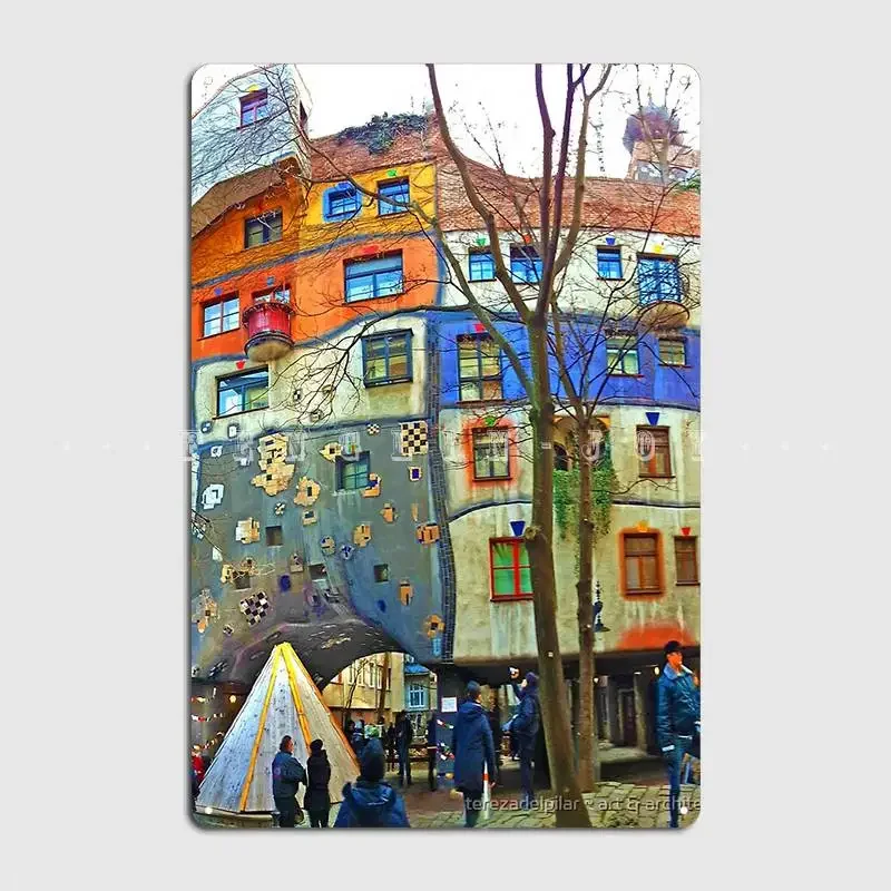 Hundertwasser House Vienna Poster Metal Plaque Club Party Home Decoration Wall Plaque Tin Sign Posters