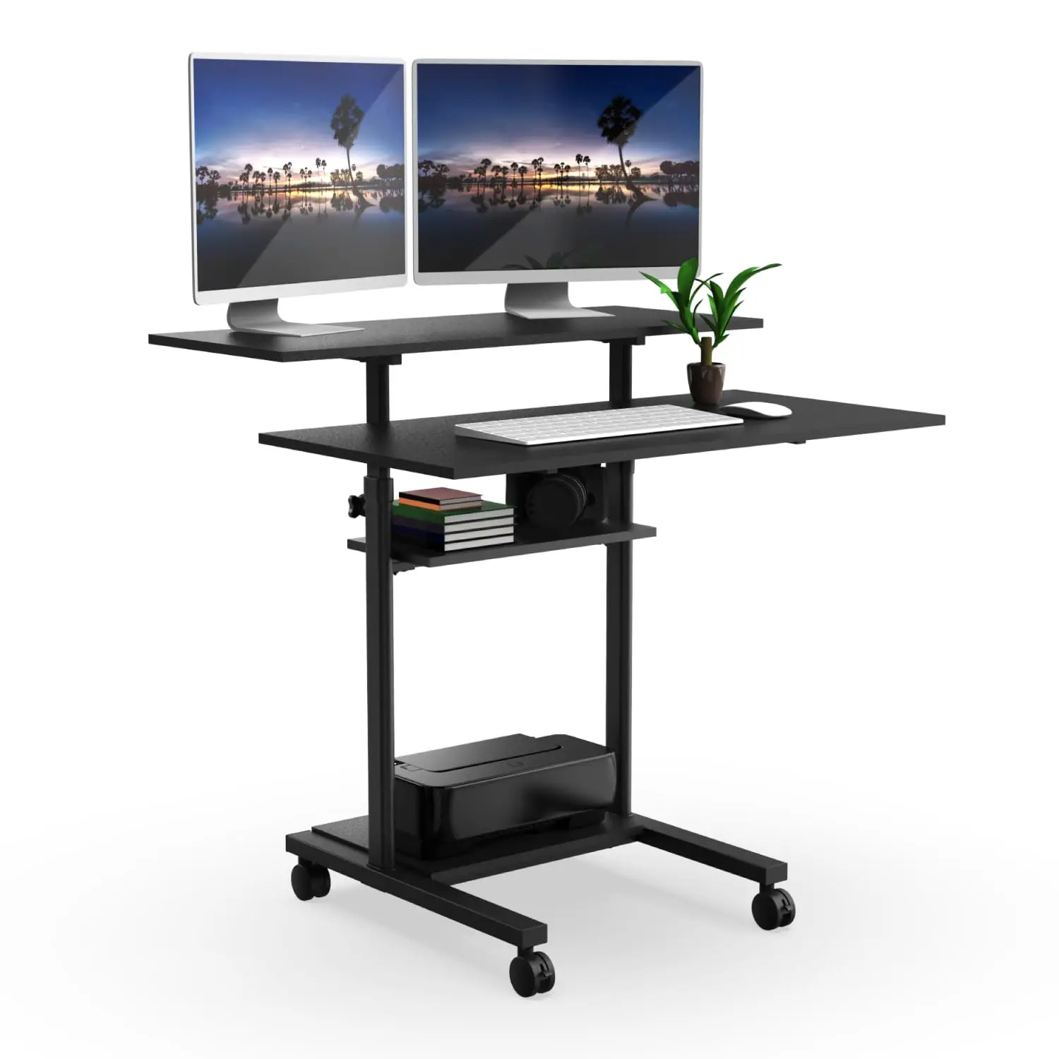 Mobile Desk Workstation 40 Inch Wide Large Rolling Computer Desk is Height Adjustable to 64 Inches, Sit Stand Computer