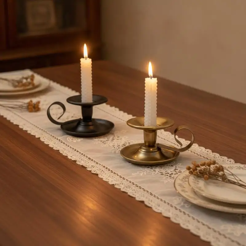Metal Candle Holder Desktop Candlestick Adornment Candle Holder With Handle Centerpiece Dining Table Wedding Festive Decoration