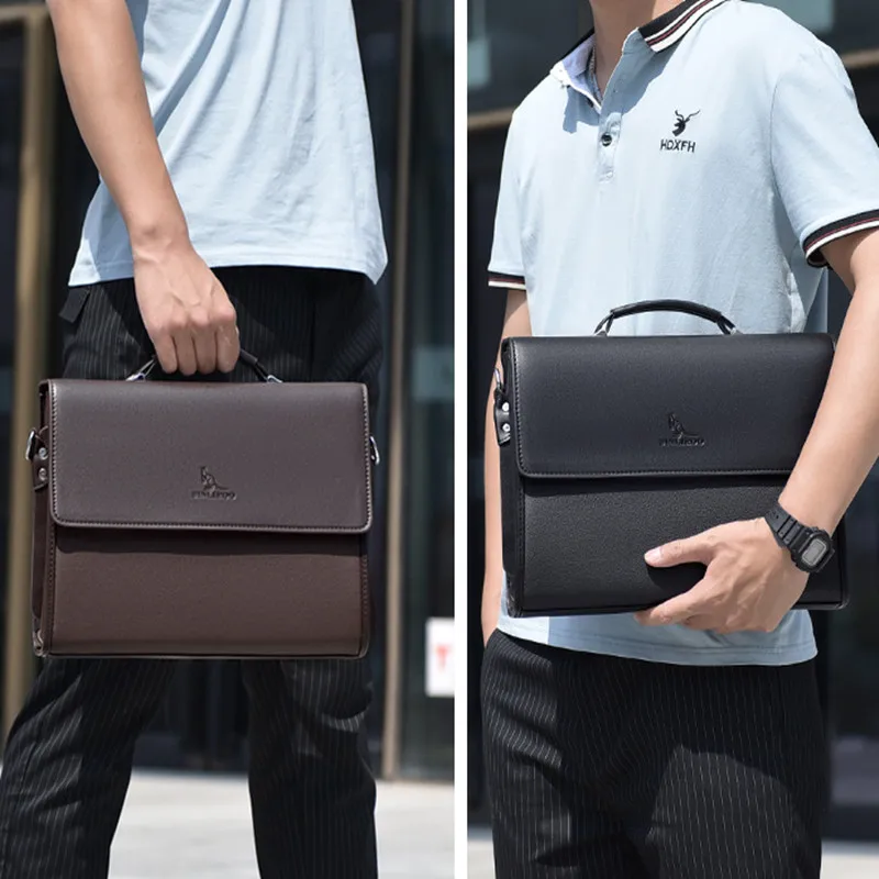 Zakelijke Pu Lederen Heren Aktetas Luxe Flip Man Handtas Hoge Kwaliteit Laptop Tas Kantoor Mannelijke Schouder Crossbody Tas