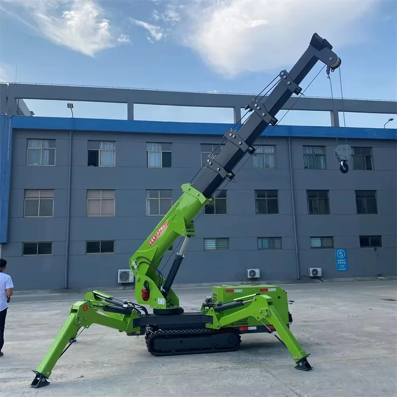 Portable Mini Spider Crane 1.2Ton 7.5m Lifting Height Hydraulic Telescopic Boom Crawler Type Small Construction Material Lifting