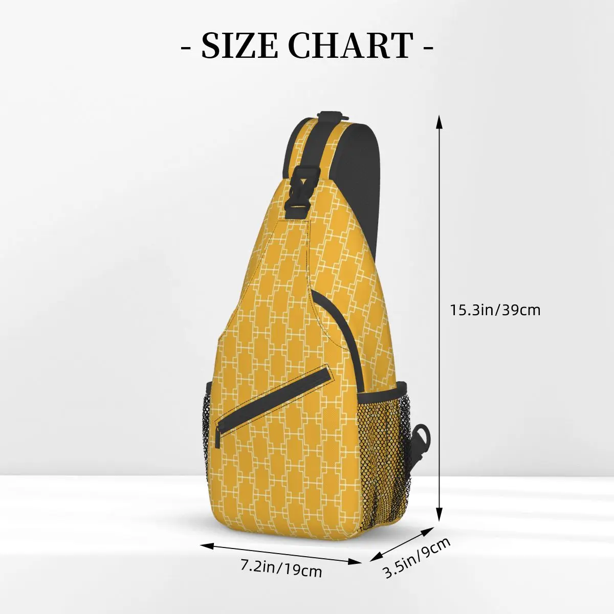 Tas Selempang Selempang Geometris Kuning Mustard Tas Dada Kecil Ransel Bahu Tali Putih Vintage Hiking Travel Luar Ruangan