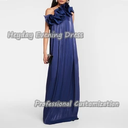 Heyday One Shoulder Saudi Arabia Sleeveless Straight Prom Gown Satin Ruffle Floor Length Elegant Evening  Dress For Women 2024