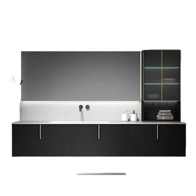 Double sink bathroom vanity waterproof plywood cabinet with smart mirror copper drain