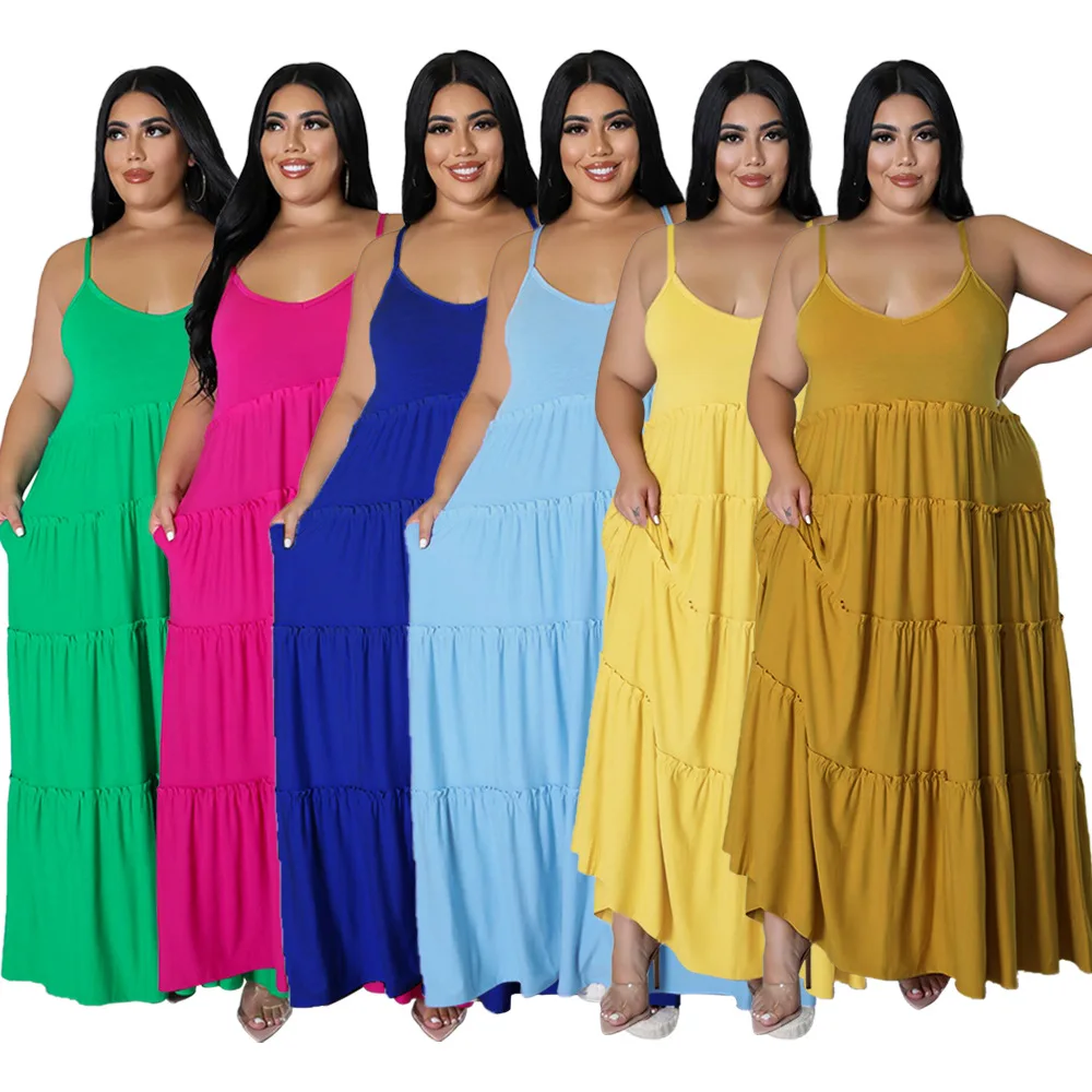 Summer 2022 Women Plus Size Clothing Sexy Halter Dress Chic Pleatded Maxi Long Dresses Elegant Wholesale Dropshipping