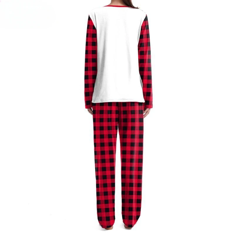 Christmas Tree Couple Graphic Pajamas Sets Red Lattice Printed Sleepwear Xmas Print T-Shirts and Trousers Suit New Year Clothes