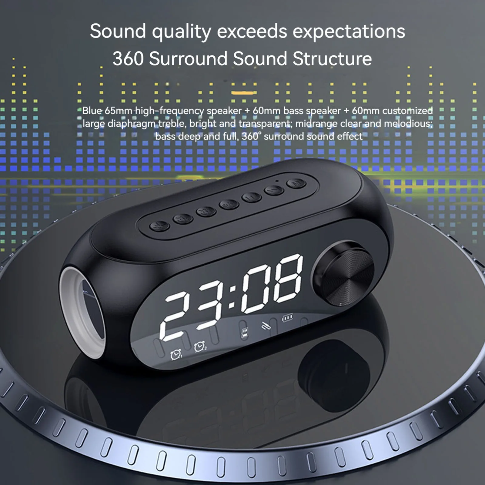 Portable Stereo Sound Box with Alarm Clock Heavy Subwoofer BT Speaker Rechargeable Desktop Small BT Speaker for Home Office