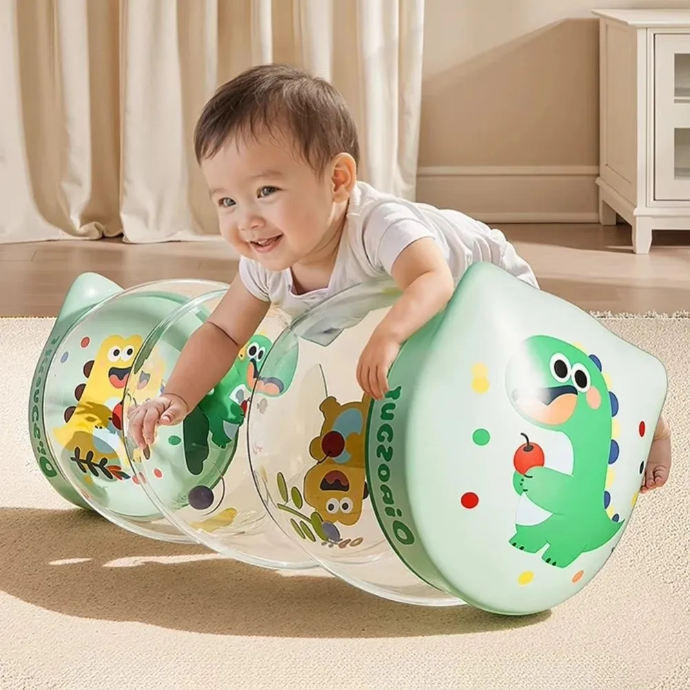 Inflatable Crawling Roller Foldable Lightweight Infant Tummy Time Roller Rolling Rattle Montessori Educational Baby Crawling