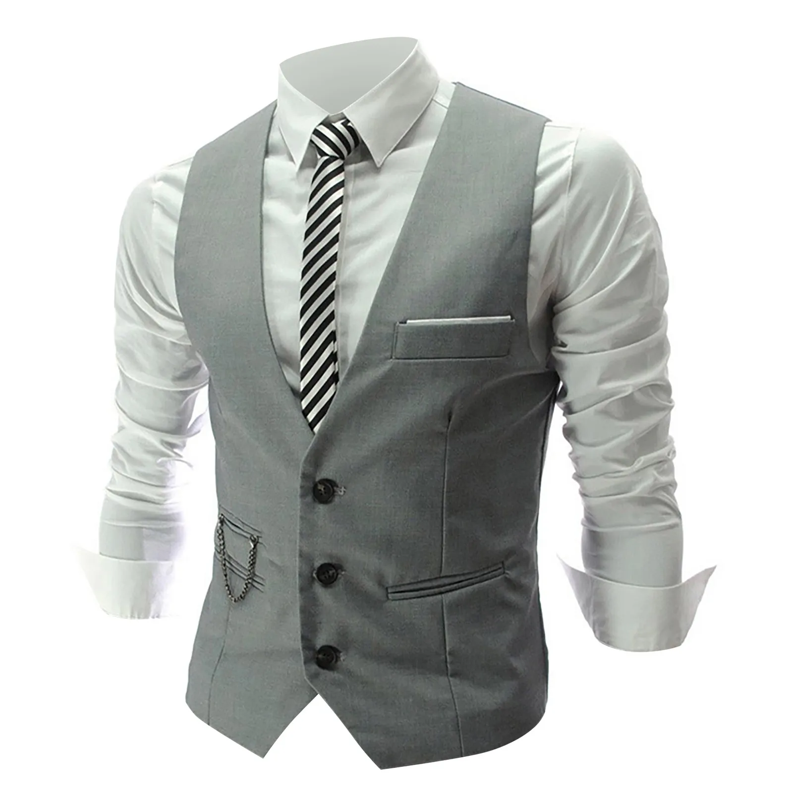 2024 New Grey Dress Vests Slim Fit Mens Suit Vest Casual Sleeveless Waistcoat Gilet Homme Formal Business Jacket Male