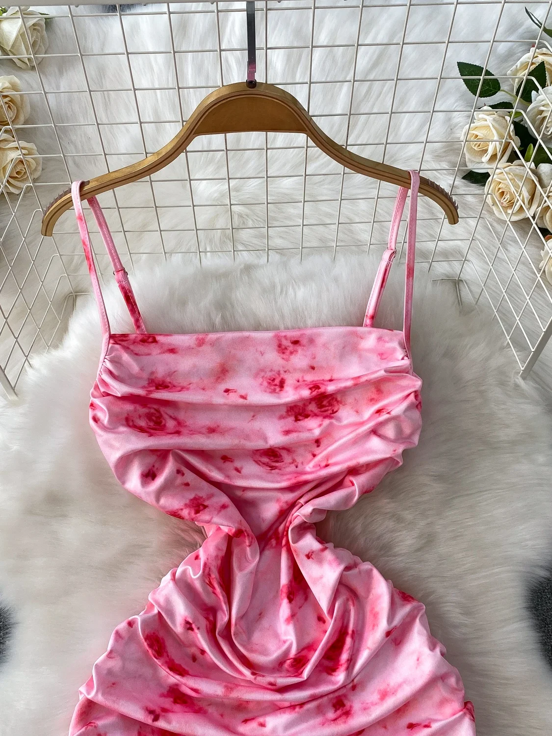 Romantico rosa rosa Strapl Dr Gonna Gored estiva da donna Ele Vita che impostisce aderente Lungo Dr coreano Sle a vita alta