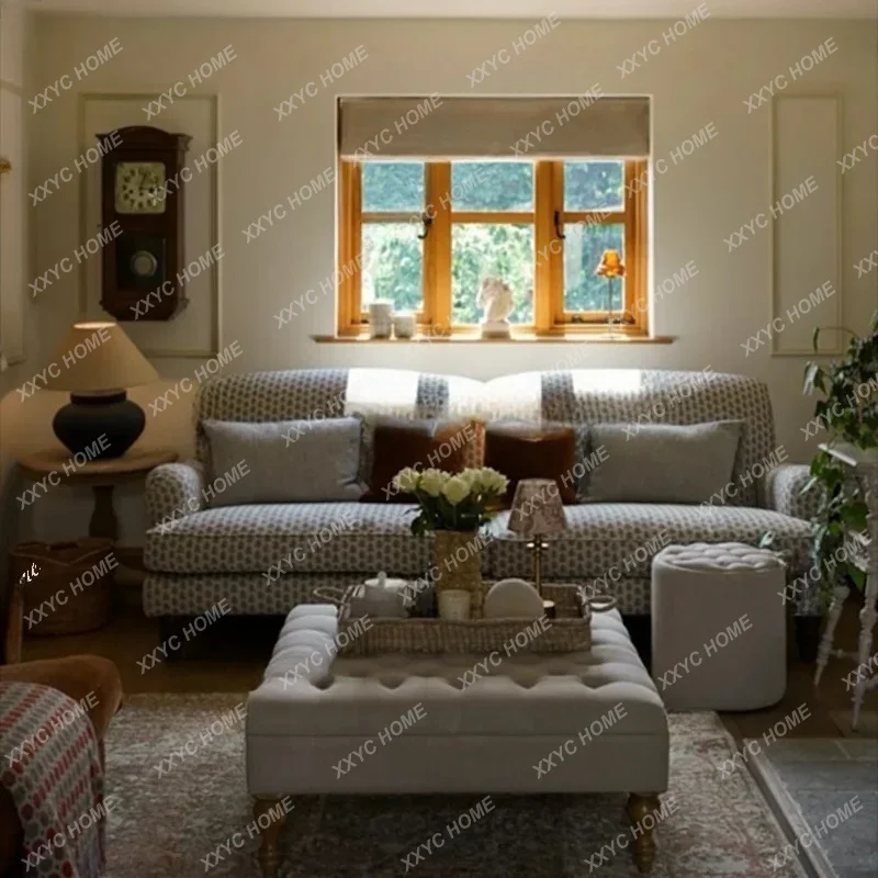 XXretro small apartment living room floral cotton and linen fabric sofa