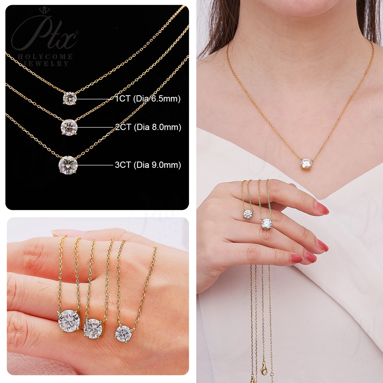 1-3CT مويسانيتي البريق قلادة مع D اللون VVS1 مويسانيتي مستدير S925 أبيض أصفر ارتفع الذهب امرأة المشاركة غرامة هدية #5