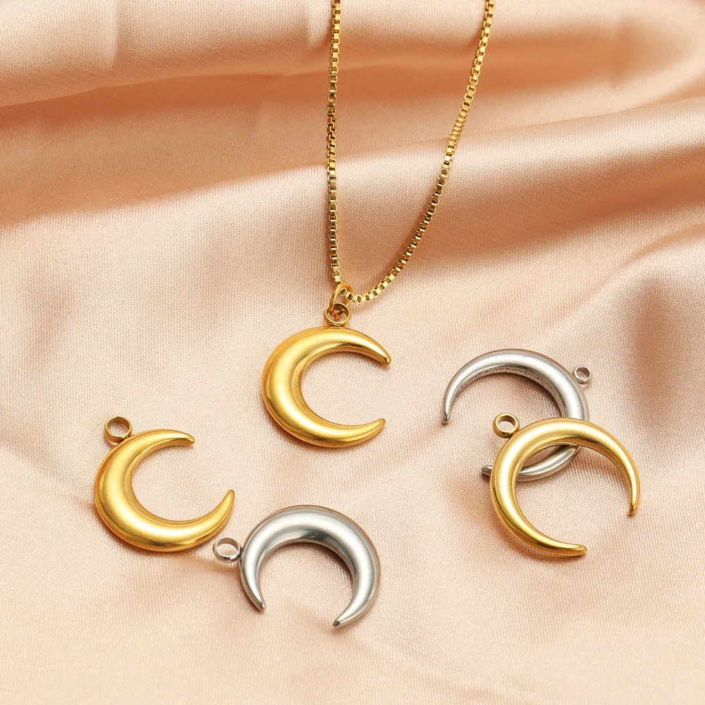 5pcs Stainless Steel Moon Horn Charms Gold Pendants for DIY Jewelry Making Exquisite Necklace Bracelet Decoration Supplies Bulk