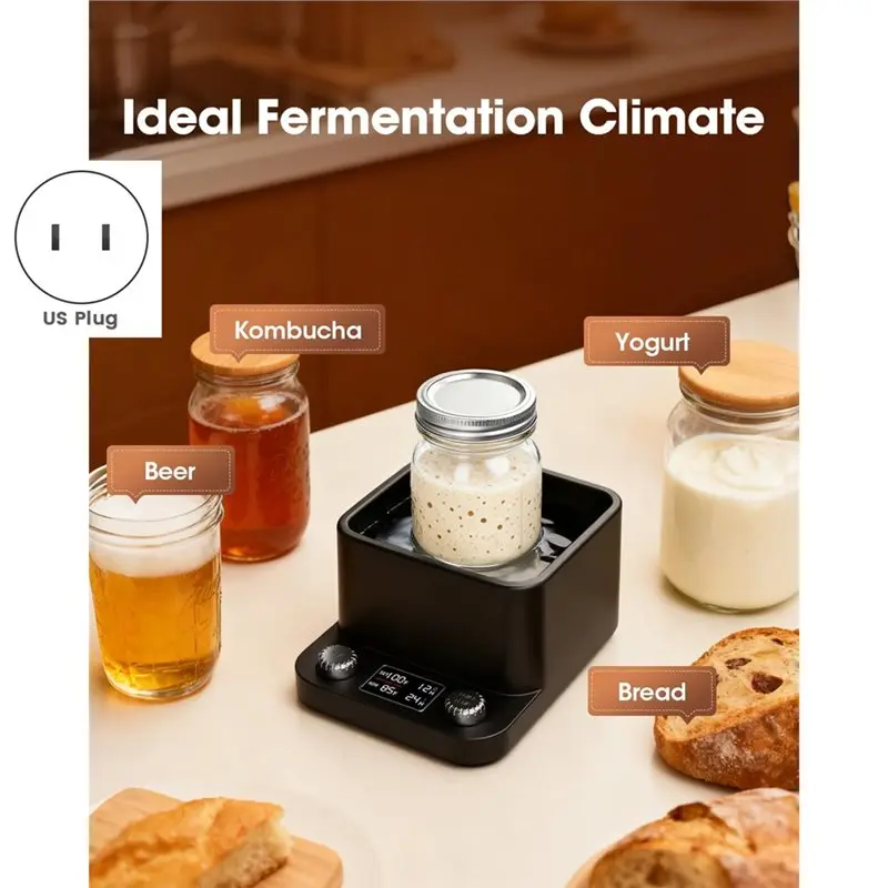 【RECOMENDAR】Sourdough Starter Warmer,1° F Precision Thermostat(70-104° F), Even Water Bath Design, 198-Hour Timer US Plug