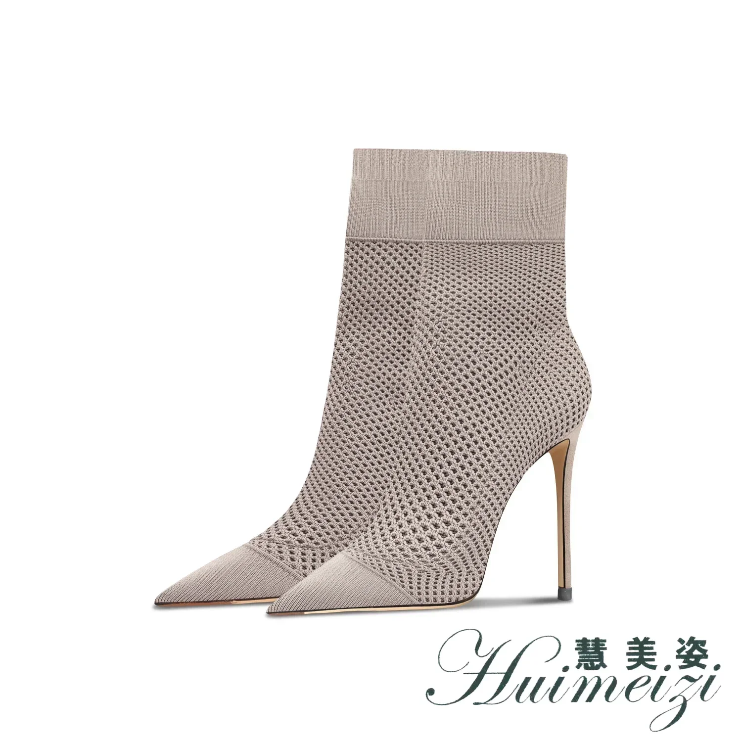 HMZ 2027 Fall New Women's Pointed Fine Heel Elastic Boots Khaki Knitted Fashion High Heel Socks Boots Gift