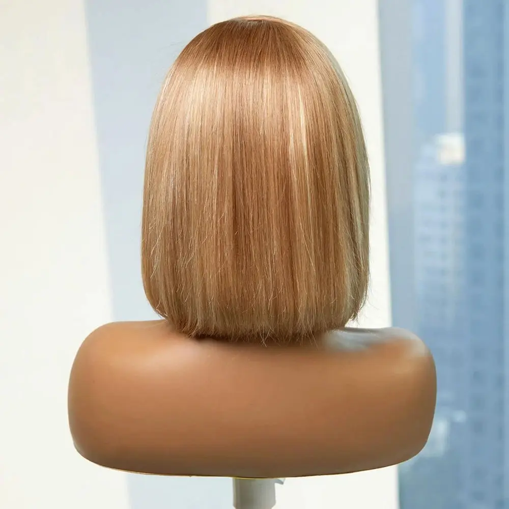 جميل بوب الطبيعية مستقيم الاصطناعية الدانتيل أعلى الباروكات تسليط الضوء على قصيرة العسل شقراء فوتورا شعر مستعار المصنع الأصلي ألياف سمراء #3