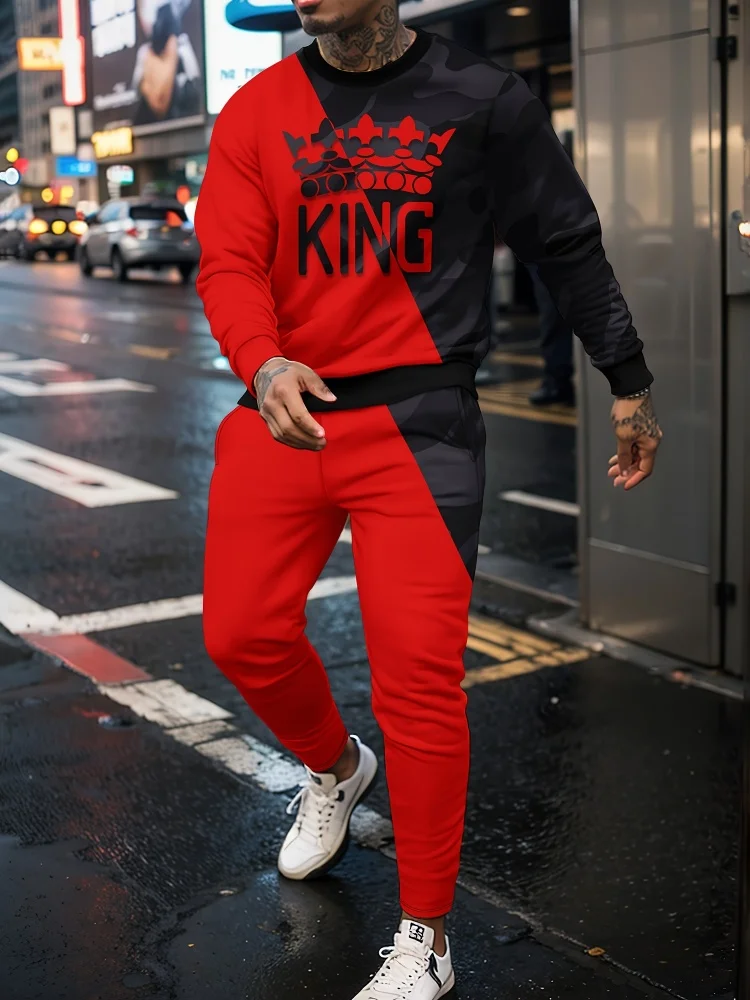 Fall New Arrival Men's Two-Piece Set Crew Neck Long Sleeve Casual Pants Suit Stylish Outdoor Streetwear Long Sleeve Set