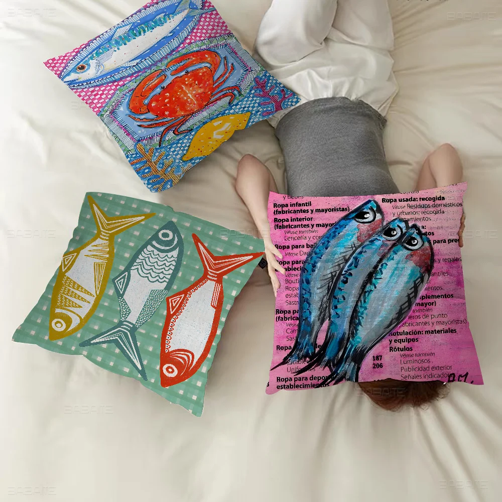 Colorful Sardine Lobster Fish Ocean Animal Maple Design Cushion Cover Happy Autumn Harvest decor Holiday Decorati Pillow Cover