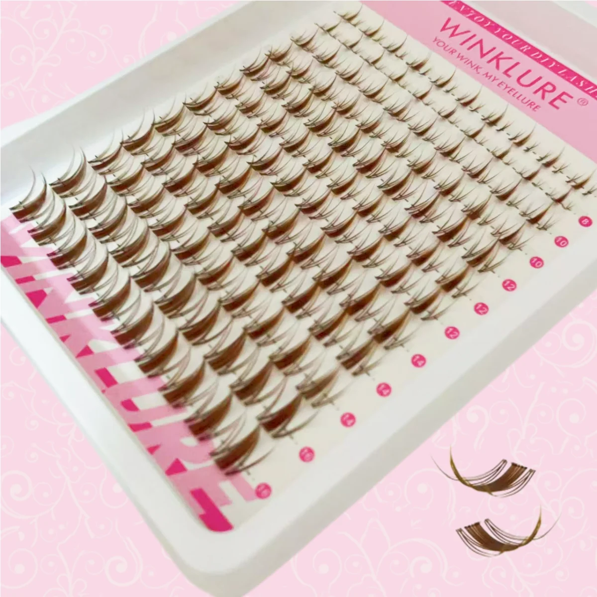 WINKLURE Braune Wispy Lash Clusters, gemischte Länge, C-Curl, flauschige Wimpernverlängerungen mit transparentem Stiel, natürlich aussehend, individuell anpassbar. – Detail 3