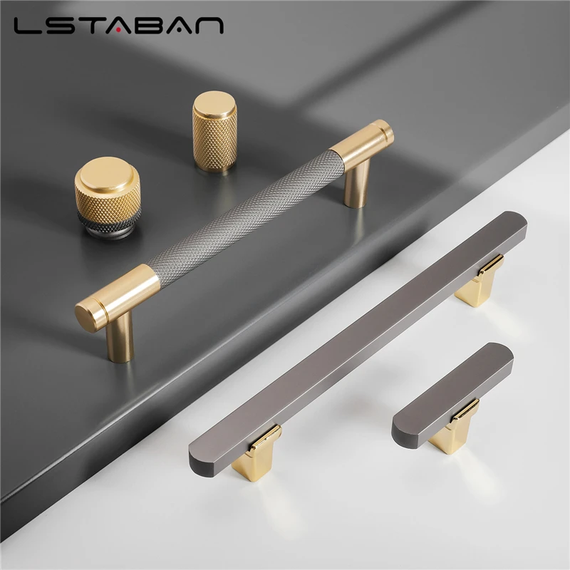 Nordic Light Luxury Gold Gray Kitchen Cabinet Handles Dresser Wine Cabinet Knobs and Handles Furniture Door Hardware Pulls