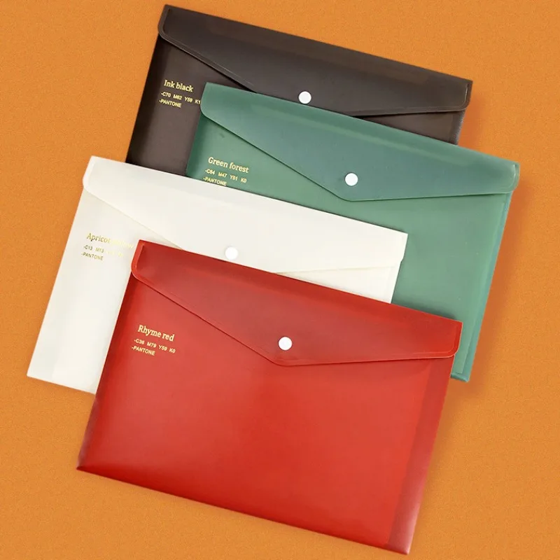 A4 File Holder Random Retro Color Snap Folder Storage Bag Subject Classification File Bag Desktop Organizer Paper Storage